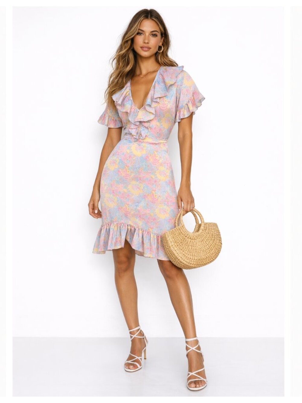 WARM 100% Silk Multicolor Ruffle Floral Midi Dress